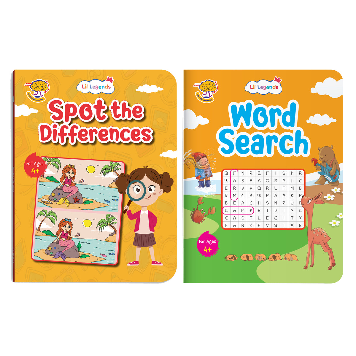 Lil Legends Interactive Learning Activity Books, Set of 2 for Kids Age 4+ Years | Spot the Differences and Word Search Puzzles | Brain Games to Boost Vocabulary and Observation