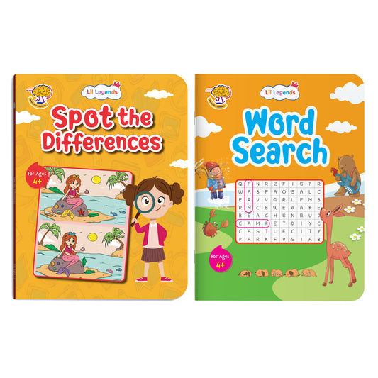Lil Legends Interactive Learning Activity Books, Set of 2 for Kids Age 4+ Years | Spot the Differences and Word Search Puzzles | Brain Games to Boost Vocabulary and Observation