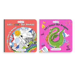 Lil Legends Let's Colour Set of 2 Colouring Books | Animals and Dragons | Travel-Friendly Hardboard Support | Boosts Focus and Creativity | For UKG/Primary | Age 4+