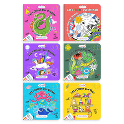 Lil Legends Let's Colour Set of 6 Colouring Books | Animals, Toys, Dreams, Dragons, Nature and Oceans | Travel-Friendly Hardboard Support | For UKG/Primary | Age 4+