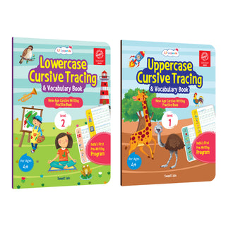 Lil Legends Cursive Writing Starter Pack | Set of 2 Books | Uppercase Level 1 and Lowercase Level 2 | Three Line Handwriting and Vocabulary Practice | For LKG/UKG | Age 4+