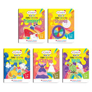 Lil Legends Books of Copy Colouring Set of 5 Books for Kids | Transport, Shapes, Numbers, Clothes and Birds | Fun Activities and Vocabulary Booster | For LKG/UKG | Age 3+