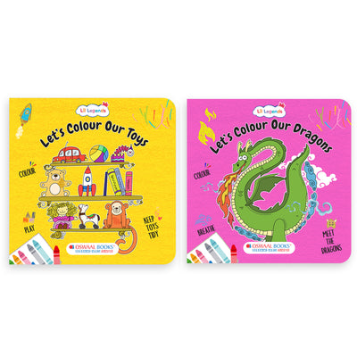 Lil Legends Let's Colour Set of 2 Colouring Books | Toys and Dragons | Travel-Friendly Hardboard Support | Boosts Focus and Creativity | For UKG/Primary | Age 4+