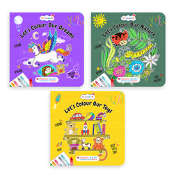 Lil Legends Let's Colour Set of 3 Colouring Books | Toys, Dreams and Nature | Travel-Friendly Hardboard Support | Boosts Focus and Creativity | For UKG/Primary | Age 4+