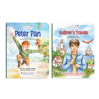 Lil Legends Timeless Classics Re-Imagined for Today Set of 2 Illustrated Story Books | Peter Pan and Gulliver's Travels | Vocabulary, Imagination and Value Booster Stories For Young Readers | For Age 7+