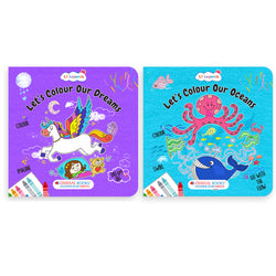 Lil Legends Let's Colour Set of 2 Colouring Books | Dreams and Oceans | Travel-Friendly Hardboard Support | Boosts Focus and Creativity | For UKG/Primary | Age 4+