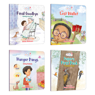 Lil Legends Mindful Moments Series - Pepper's First Peck, Lost Wallet, Hunger Pangs and Final Goodbye | Set of 4 Books for Kids | Illustrated Stories to Build Courage and Resilience | Age 5+