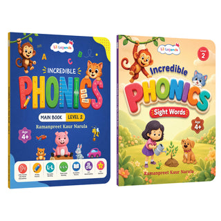 Lil Legends Incredible Phonics Level 2 Main Book and Sight Words Book | Set of 2 Books for Age 4-6 Years | CVC Words, Blending and High Frequency Words | Fun Activity Book | For UKG/Class 1