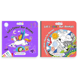 Lil Legends Let's Colour Set of 2 Colouring Books | Animals and Dreams | Travel-Friendly Hardboard Support | Boosts Focus and Creativity | For UKG/Primary | Age 4+