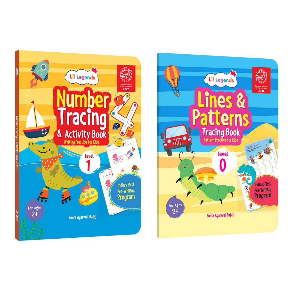Oswaal Lil Legends My First Pre-Writing Skills | Set of 2 Books | Lines and Patterns Level 0 + Number Tracing Level 1 | India's First Pre-Writing Programme | Nursery/LKG | Age 2-4