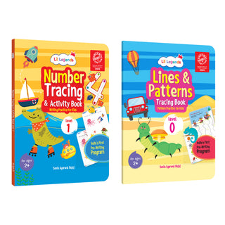 Lil Legends My First Pre-Writing Skills | Set of 2 Books | Lines and Patterns Level 0 + Number Tracing Level 1 | India's First Pre-Writing Programme | Nursery/LKG | Age 2-4