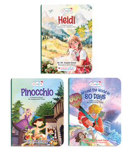 Lil Legends Timeless Classics Re-Imagined for Today | Set of 3 Story Books | Heidi, Pinocchio and Around the World in 80 Days | Vocabulary, Imagination and Value Booster Stories | For Age 7+