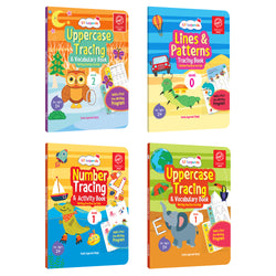 Lil Legends Writing Books Set of 4 Books | India's First Pre-Writing Program | Patterns Numbers and Uppercase Tracing, Activities and Vocabulary | For Nursery/LKG/UKG | Age 2-5