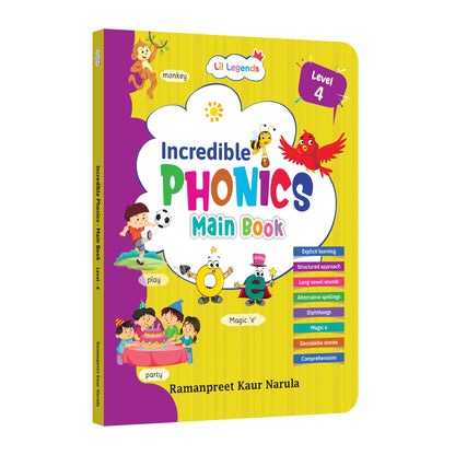 Oswaal Lil Legends Incredible Phonics Level 4 Main Book for Kids | Long Vowels, Complex Blends, Multi-Syllabic Words | Phonics Reading Book | Advanced Phonics Workbook | For Class 1 and 2 | Age 6+