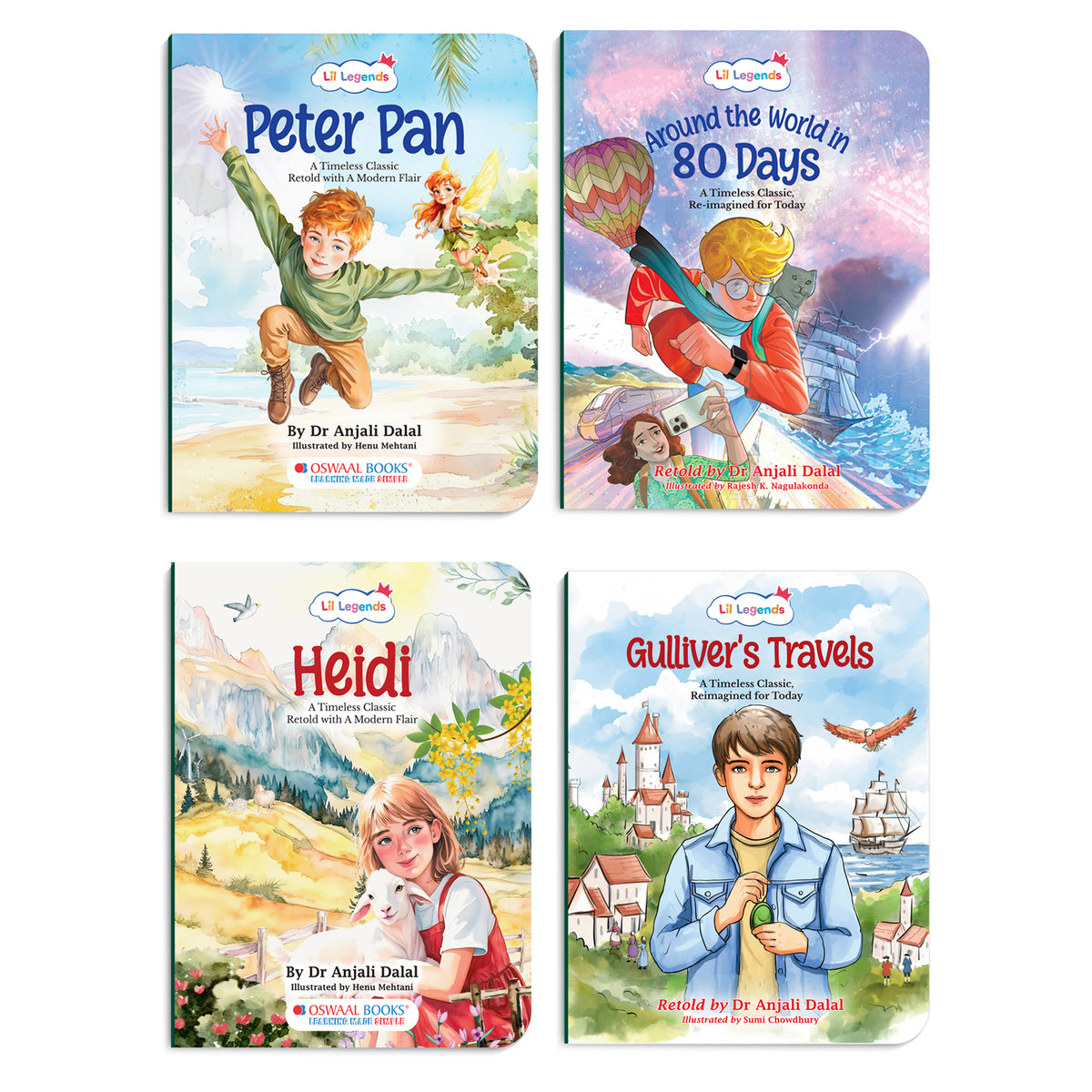 Lil Legends Timeless Classics Re-Imagined for Today | Set of 4 Story Books | Heidi, Peter Pan, Gulliver's Travels and More | Vocabulary, Imagination and Values Booster Stories | For Age 7+