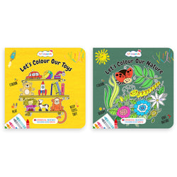 Lil Legends Let's Colour Set of 2 Colouring Books | Toys and Nature | Travel-Friendly Hardboard Support | Boosts Focus and Creativity | For UKG/Primary | Age 4+
