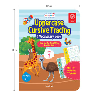 Lil Legends Cursive Writing Starter Pack | Set of 2 Books | Uppercase Level 1 and Lowercase Level 2 | Three Line Handwriting and Vocabulary Practice | For LKG/UKG | Age 4+