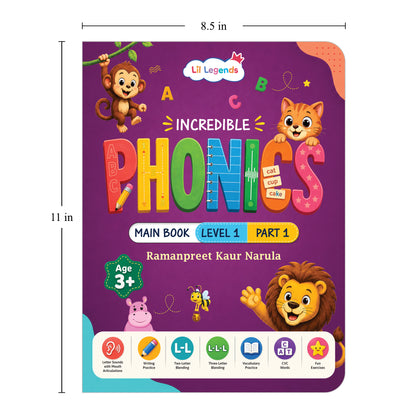 Lil Legends Incredible Phonics Level 1 Part 1 Main Book | Letter Sounds, Tracing, Writing and Fun Activities | Phonics Workbook for Beginners | Age 3+