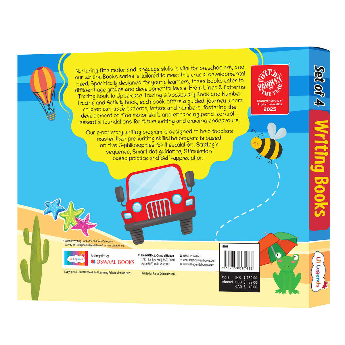 Lil Legends Set of 4 Writing Books Box Set | India's First Pre-Writing Program | Patterns, Numbers and Uppercase Tracing, Activities and Vocabulary | For Nursery/LKG/UKG | Age 2-5
