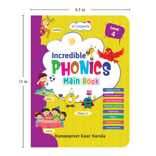 Lil Legends Incredible Phonics Level 4 Main Book for Kids | Long Vowels, Complex Blends, Multi-Syllabic Words | Phonics Reading Book | Advanced Phonics Workbook | For Class 1 and 2 | Age 6-8