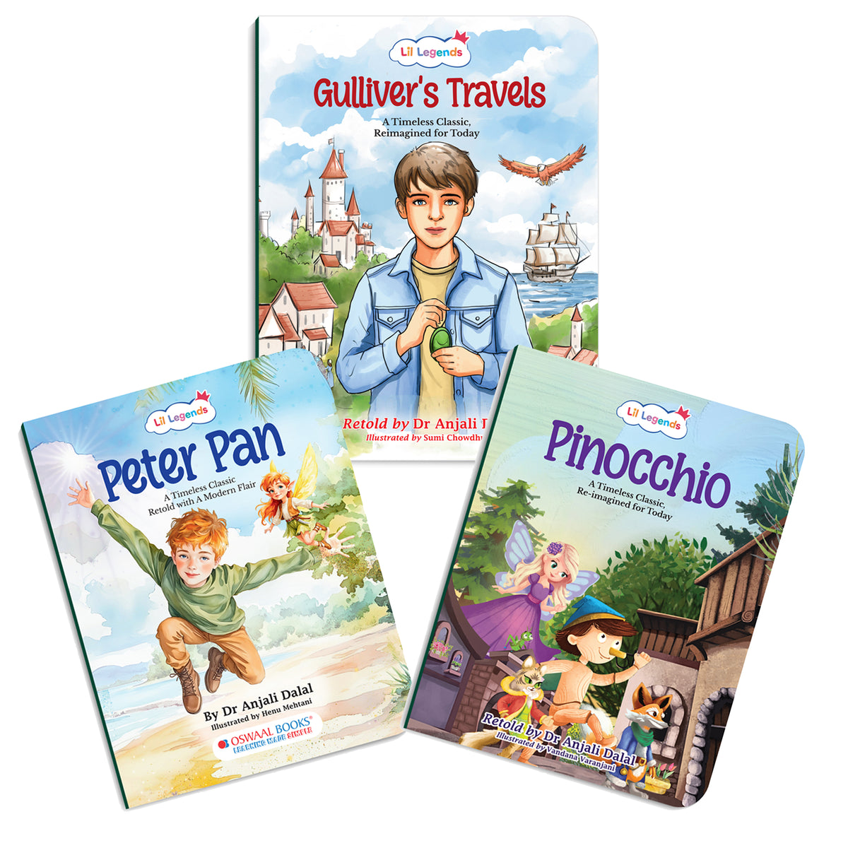 Lil Legends Timeless Classics Re-Imagined for Today | Set of 3 Story Books | Pinocchio, Peter Pan and Gulliver's Travels | Vocabulary, Imagination and Value Booster Stories | For Age 7+