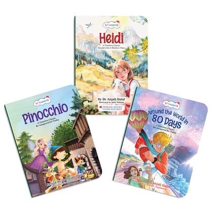 Lil Legends Timeless Classics Re-Imagined for Today | Set of 3 Story Books | Heidi, Pinocchio and Around the World in 80 Days | Vocabulary, Imagination and Value Booster Stories | For Age 7+