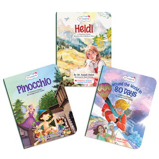 Lil Legends Timeless Classics Re-Imagined for Today | Set of 3 Story Books | Heidi, Pinocchio and Around the World in 80 Days | Vocabulary, Imagination and Value Booster Stories | For Age 7+