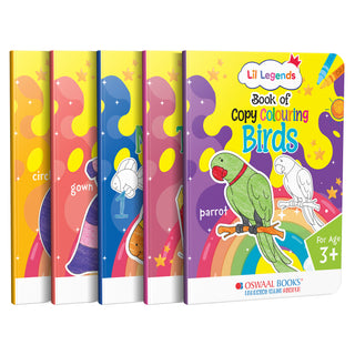 Lil Legends Books of Copy Colouring Set of 5 Books for Kids | Transport, Shapes, Numbers, Clothes and Birds | Fun Activities and Vocabulary Booster | For LKG/UKG | Age 3+