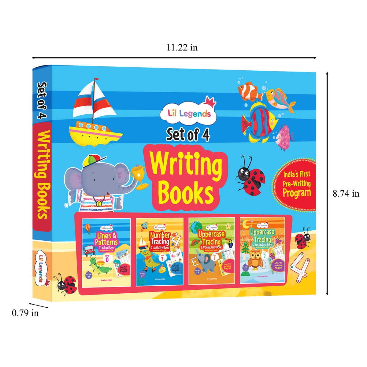 Lil Legends Set of 4 Writing Books Box Set | India's First Pre-Writing Program | Patterns, Numbers and Uppercase Tracing, Activities and Vocabulary | For Nursery/LKG/UKG | Age 2-5