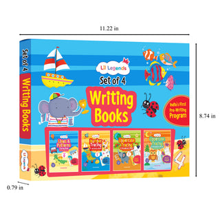 Lil Legends Set of 4 Writing Books Box Set | India's First Pre-Writing Program | Patterns, Numbers and Uppercase Tracing, Activities and Vocabulary | For Nursery/LKG/UKG | Age 2-5