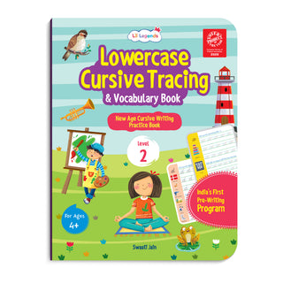 Lil Legends Cursive Writing Starter Pack | Set of 2 Books | Uppercase Level 1 and Lowercase Level 2 | Three Line Handwriting and Vocabulary Practice | For LKG/UKG | Age 4+