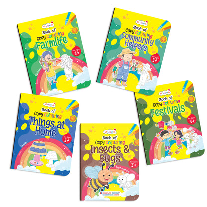 Lil Legends Books Of Copy Colouring Set of 5 Books for Kids | Community Helpers, Festivals, Things at Home and More | Fun Activities and Vocabulary Booster | For LKG/UKG | Age 3+
