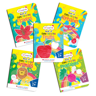 Lil Legends Books of Copy Colouring Set of 5 Books for Kids | Animals, Alphabets, Vegetables, Flowers and Fruits | Fun Activities and Vocabulary Booster for Kids | For LKG/UKG | Age 3+