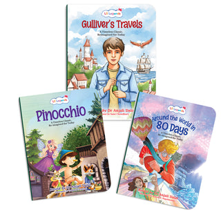 Lil Legends Timeless Classics Re-Imagined for Today | Set of 3 Story Books | Pinocchio, Around the World in 80 Days and More | Vocabulary, Imagination and Value Booster Stories | For Age 7+