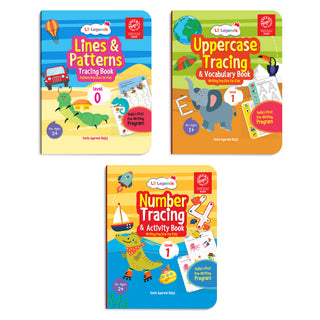 Lil Legends Early Writing Readiness | Set of 3 Books | Lines and Patterns + Number Tracing + Uppercase Tracing and Vocabulary | India's First Pre-Writing Programme | Age 2-5