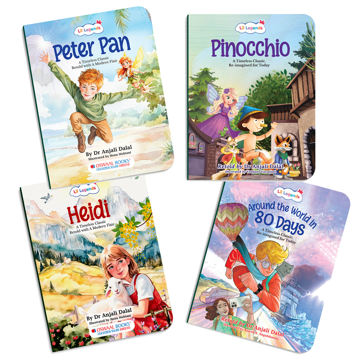 Lil Legends Timeless Classics Re-Imagined for Today | Set of 4 Story Books | Peter Pan, Around the World in 80 Days and More | Vocabulary, Imagination and Value Booster Stories | For Age 7+