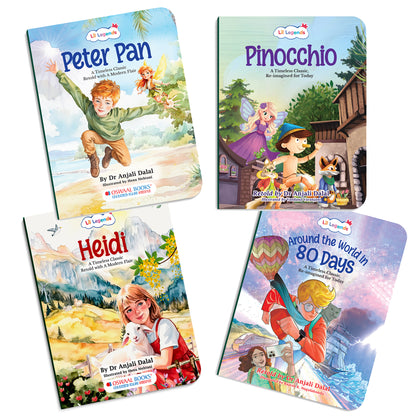 Lil Legends Timeless Classics Re-Imagined for Today | Set of 4 Story Books | Peter Pan, Around the World in 80 Days and More | Vocabulary, Imagination and Value Booster Stories | For Age 7+