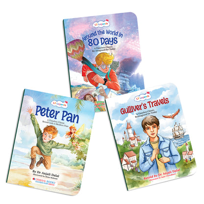 Lil Legends Timeless Classics Re-Imagined for Today | Set of 3 Books | Peter Pan, Gulliver's Travels and More | Vocabulary, Imagination and Value Booster Stories | For Age 7+