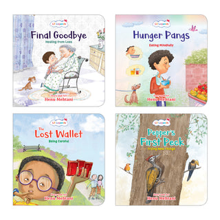 Lil Legends Mindful Moments Series - Pepper's First Peck, Lost Wallet, Hunger Pangs and Final Goodbye | Set of 4 Books for Kids | Illustrated Stories to Build Courage and Resilience | Age 5+