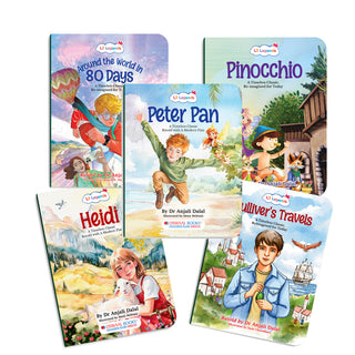 Lil Legends Timeless Classics Re-Imagined for Today | Set of 5 Books | Heidi, Pinocchio, Around the World in 80 Days and More | Vocabulary, Imagination and Value Booster Stories | For Age 7+