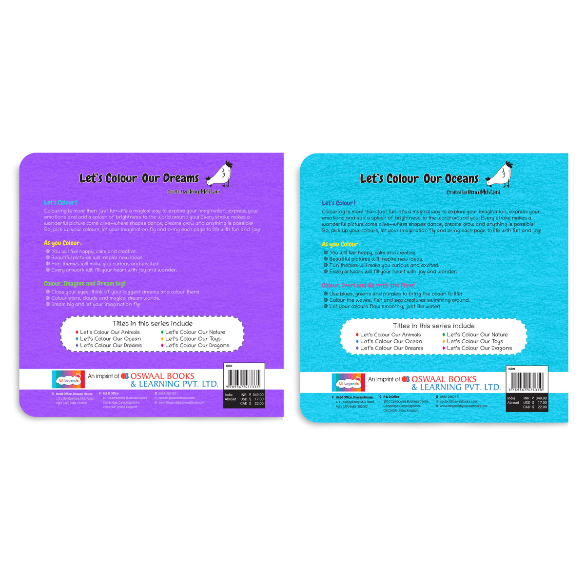 Lil Legends Let's Colour Set of 2 Colouring Books | Dreams and Oceans | Travel-Friendly Hardboard Support | Boosts Focus and Creativity | For UKG/Primary | Age 4+