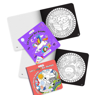 Lil Legends Let's Colour Set of 2 Colouring Books | Animals and Dreams | Travel-Friendly Hardboard Support | Boosts Focus and Creativity | For UKG/Primary | Age 4+