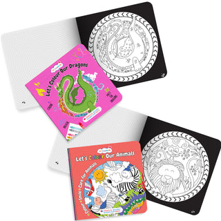 Lil Legends Let's Colour Set of 3 Colouring Books | Animals, Oceans and Dragons | Travel-Friendly Hardboard Support | Boosts Focus and Creativity | For UKG/Primary | Age 4+