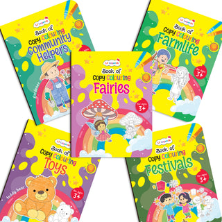 Lil Legends Books Of Copy Colouring Set of 10 Books for Kids | Dinosaurs, Unicorns, Festivals, Community Helpers and More | Fun Activities and Vocabulary Booster | For LKG/UK | Age 3+