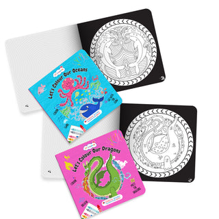 Lil Legends Let's Colour Set of 2 Colouring Books | Oceans and Dragons | Travel-Friendly Hardboard Support | Boosts Focus and Creativity | For UKG/Primary | Age 4+