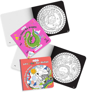 Lil Legends Let's Colour Set of 2 Colouring Books | Animals and Dragons | Travel-Friendly Hardboard Support | Boosts Focus and Creativity | For UKG/Primary | Age 4+