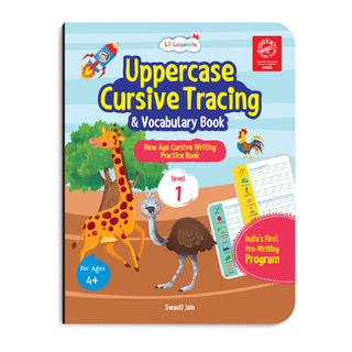 Lil Legends Cursive Writing Starter Pack | Set of 2 Books | Uppercase Level 1 and Lowercase Level 2 | Three Line Handwriting and Vocabulary Practice | For LKG/UKG | Age 4+