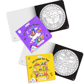 Lil Legends Let's Colour Set of 2 Colouring Books | Toys and Dreams | Travel-Friendly Hardboard Support | Boosts Focus and Creativity | For UKG/Primary | Age 4+