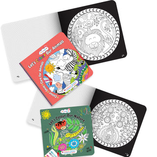 Lil Legends Let's Colour Set of 2 Colouring Books | Animals and Nature | Travel-Friendly Hardboard Support | Boosts Focus and Creativity | For UKG/Primary | Age 4+