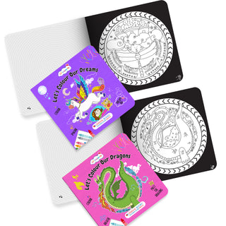 Lil Legends Let's Colour Set of 2 Colouring Books | Dreams and Dragons | Travel-Friendly Hardboard Support | Boosts Focus and Creativity | For UKG/Primary | Age 4+